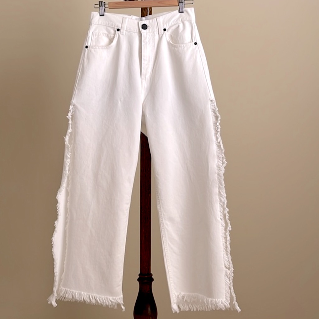 Nwt - Galle Paris - High Waist White Jeans - Frayed Open Side Slits - 29